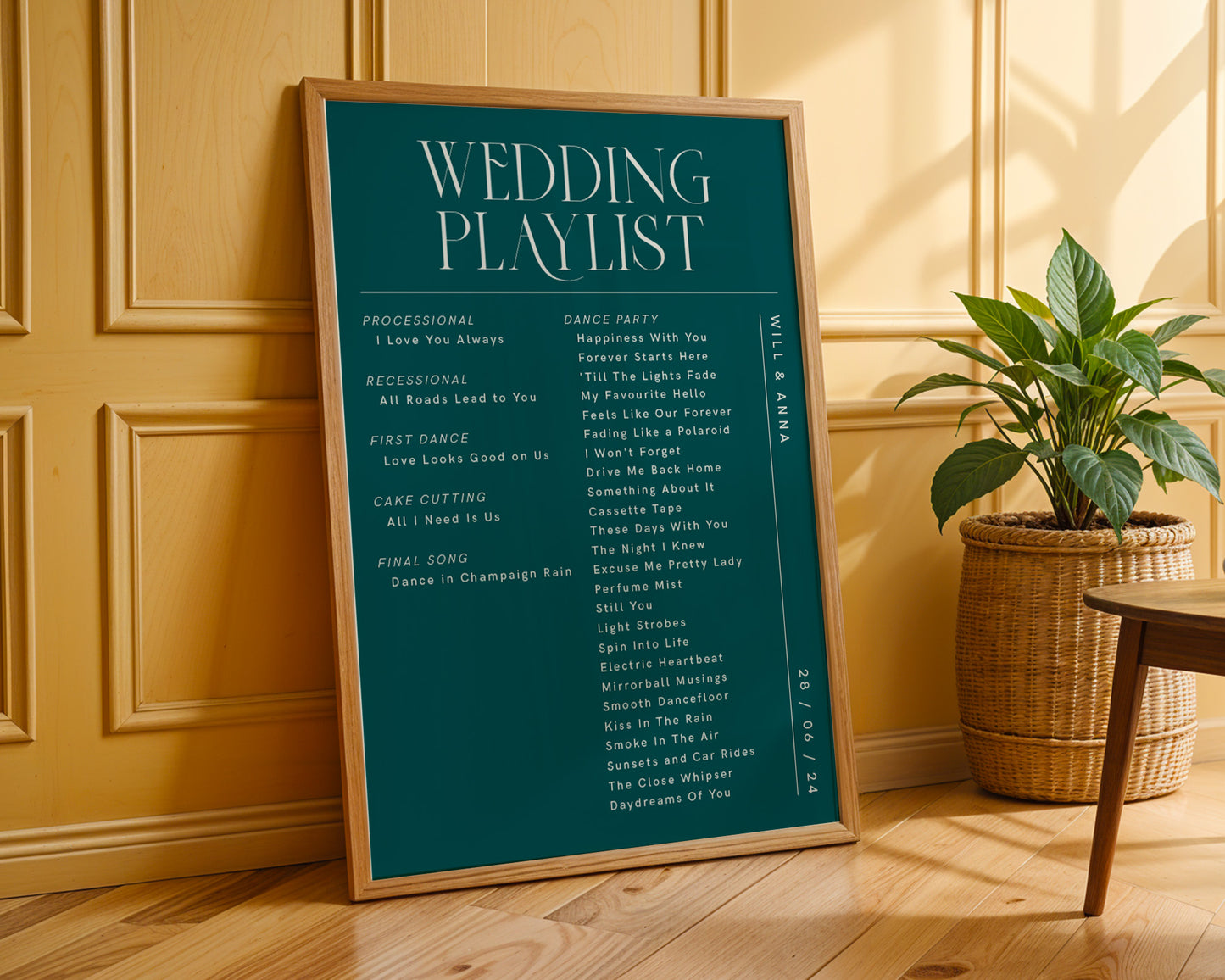 Wedding Playlist Custom Song List Print In Colour