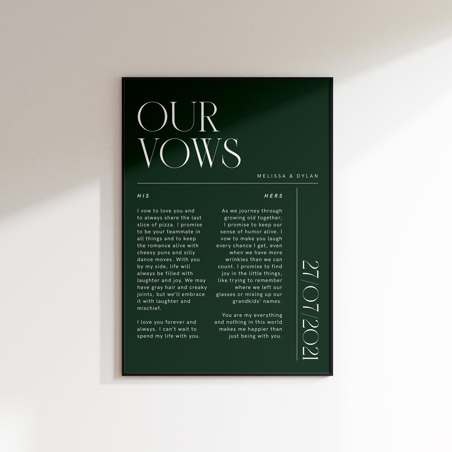 Personalised Wedding Vows Print In Colour
