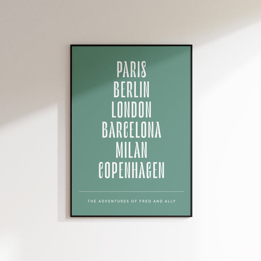 Multiple Locations Travel Print in Bold Colour