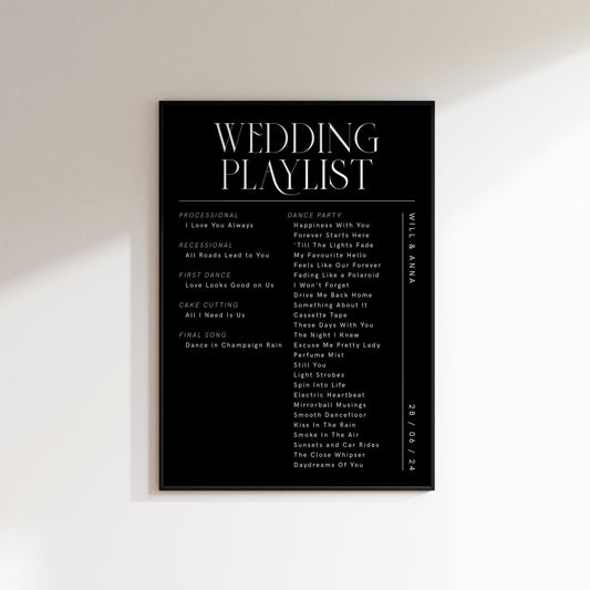 Wedding Playlist Custom Song List Print