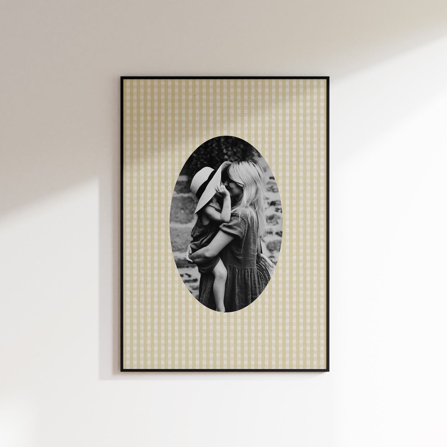 Fabric Inspired Gingham Photo Print Oval