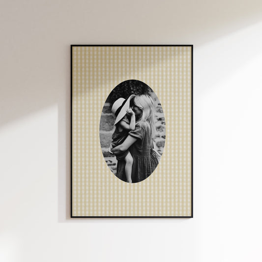 Fabric Inspired Gingham Photo Print Oval