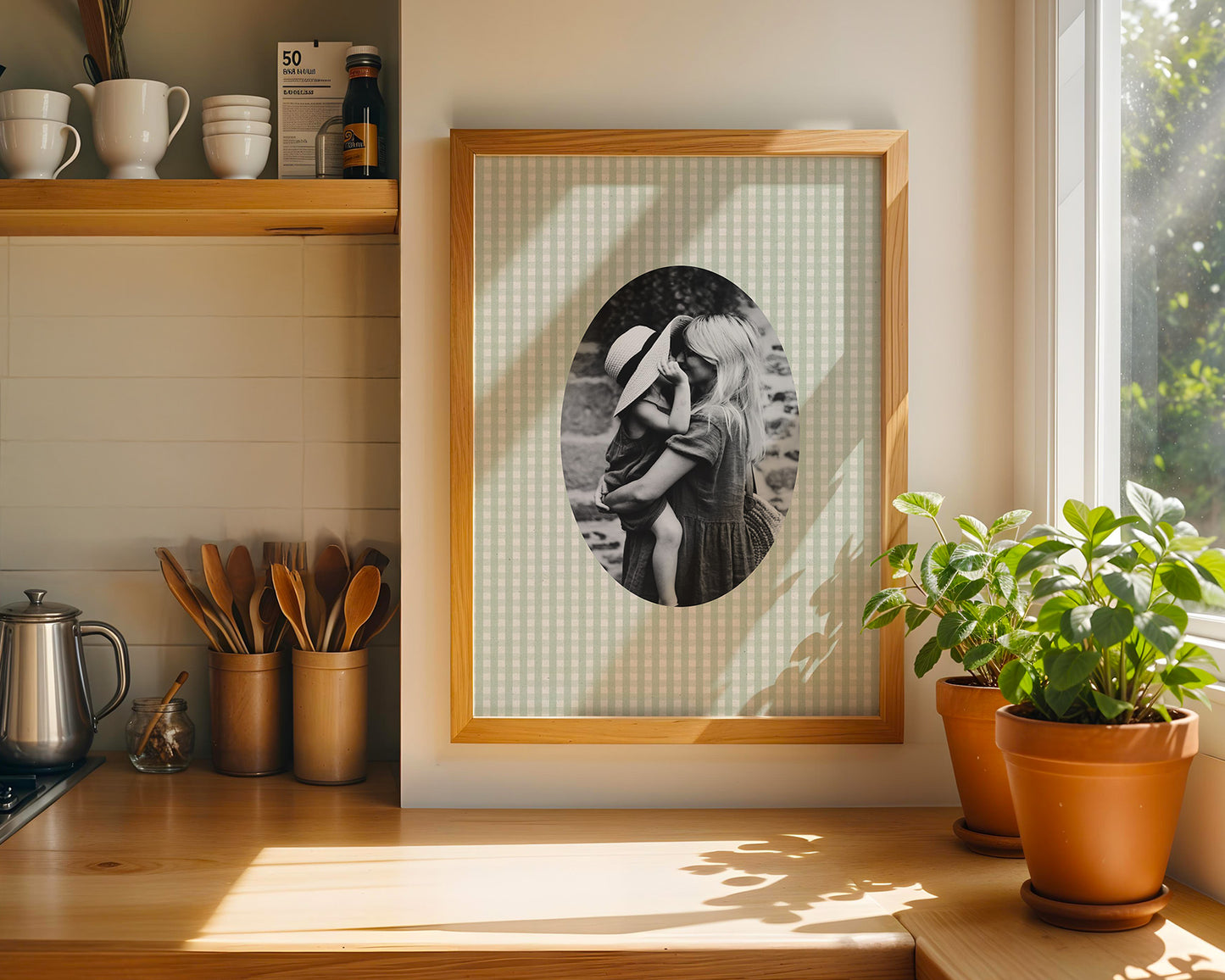 Fabric Inspired Gingham Photo Print Oval
