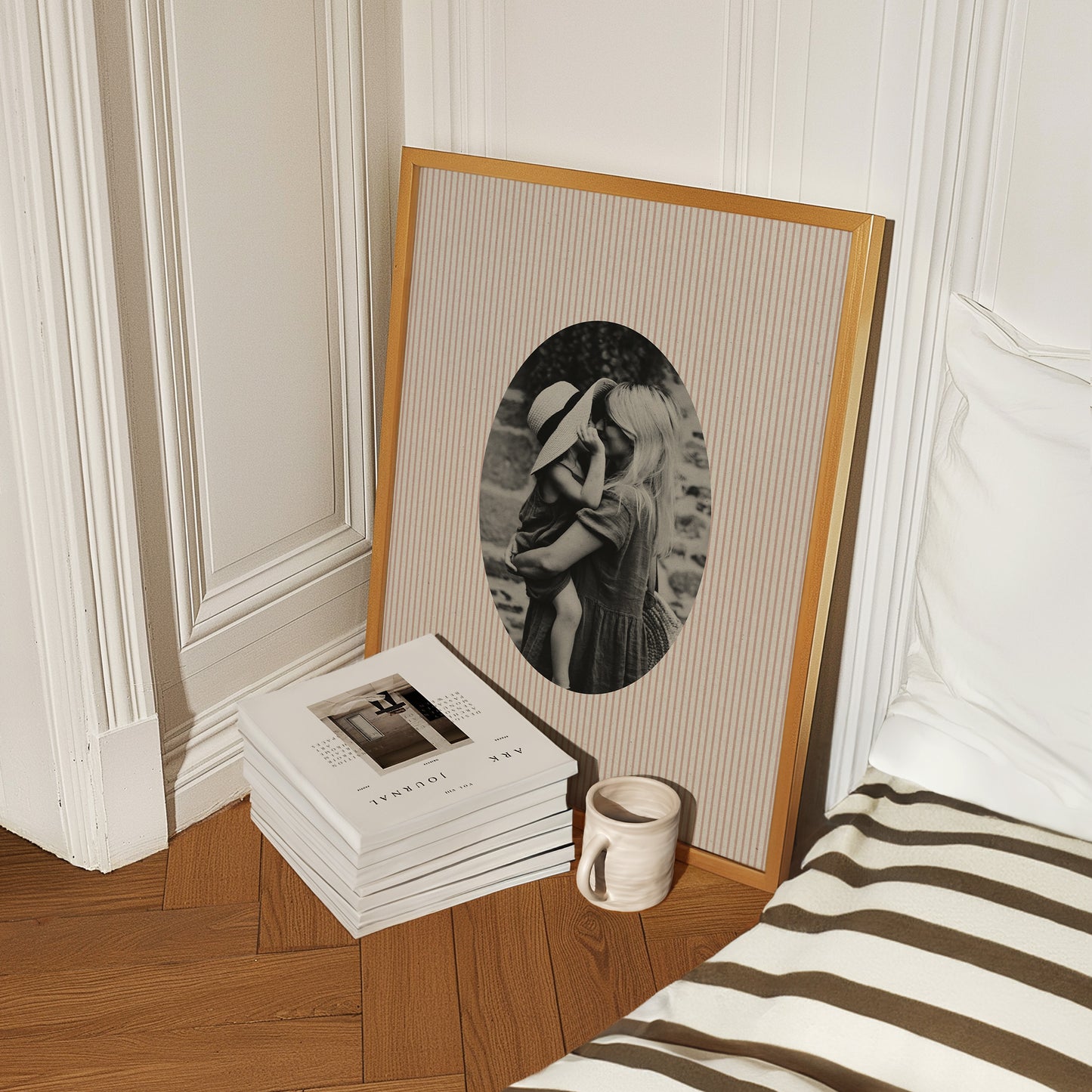 Fabric Inspired Striped Photo Print Oval