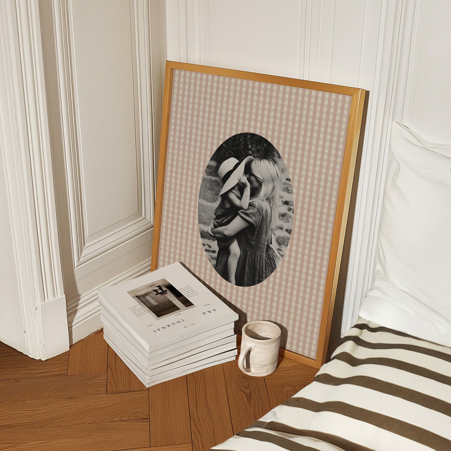 Fabric Inspired Gingham Photo Print Oval