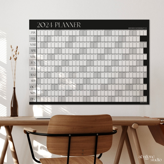 2024 Wall Planner A2 Calendar in Monochromatic Black & White