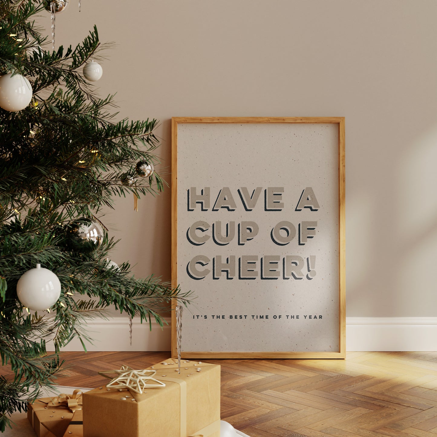 Cup of Cheer Textured Christmas Print