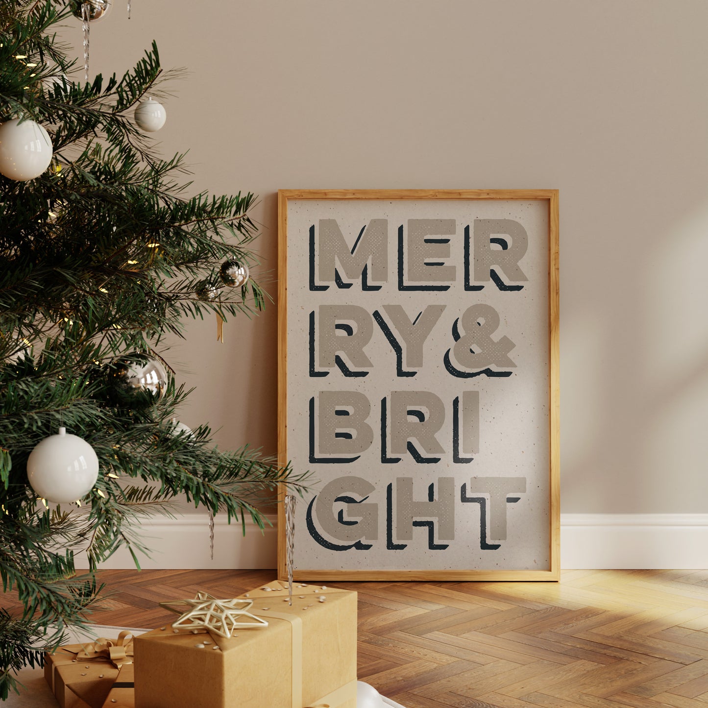 Merry & Bright Textured Christmas Print