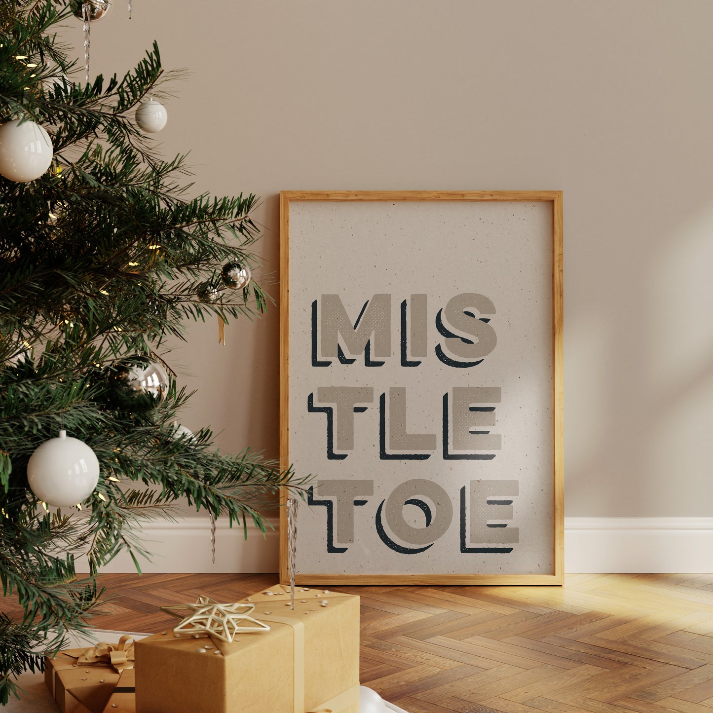 Mistletoe Textured Christmas Print