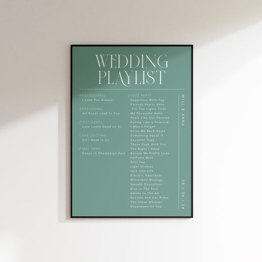 Wedding Playlist Custom Song List Print In Colour