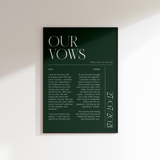 Personalised Wedding Vows Print In Colour